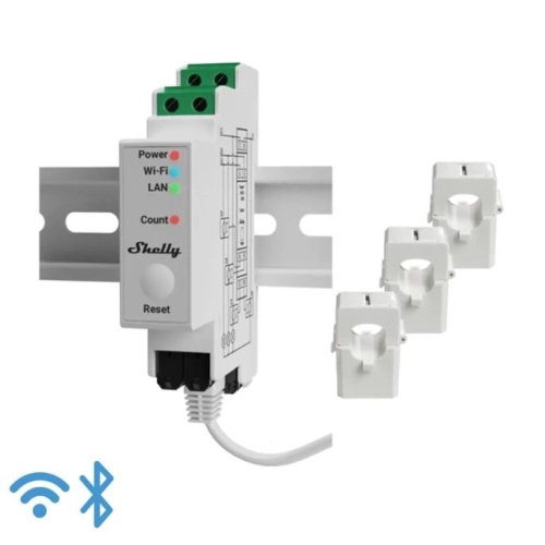 Shelly PRO 3EM 120A 2-Phase Energy Meter, WiFi/Bluetooth Bílá