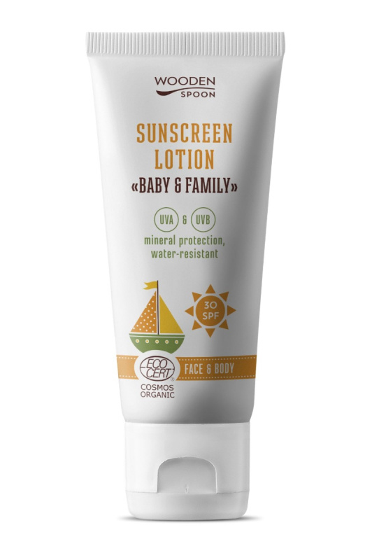 WoodenSpoon Opalovací tělové mléko Baby & Family SPF 30, 100 ml