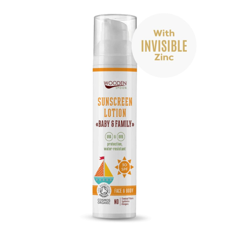 WoodenSpoon Opalovací tělové mléko Baby & Family SPF 30, 100 ml