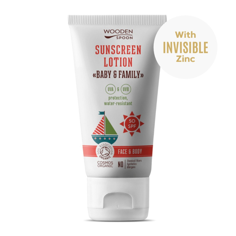 WoodenSpoon Opalovací tělové mléko Baby & Family SPF 50, 100 ml