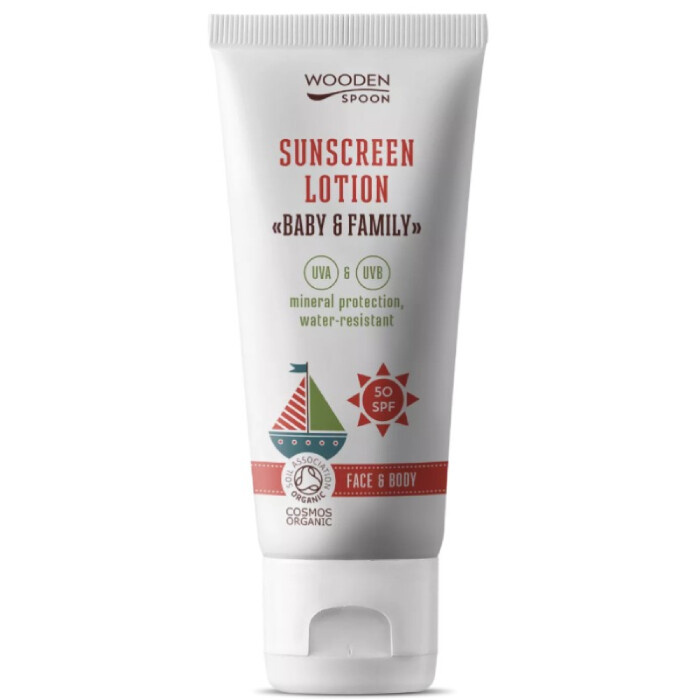 WoodenSpoon Opalovací tělové mléko Baby & Family SPF 50, 100 ml