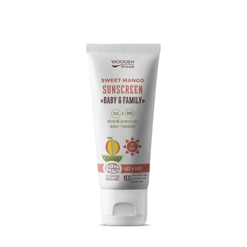 WoodenSpoon Wooden Spoon Opalovací tělové mléko Mango Baby & Family SPF50, 100ml