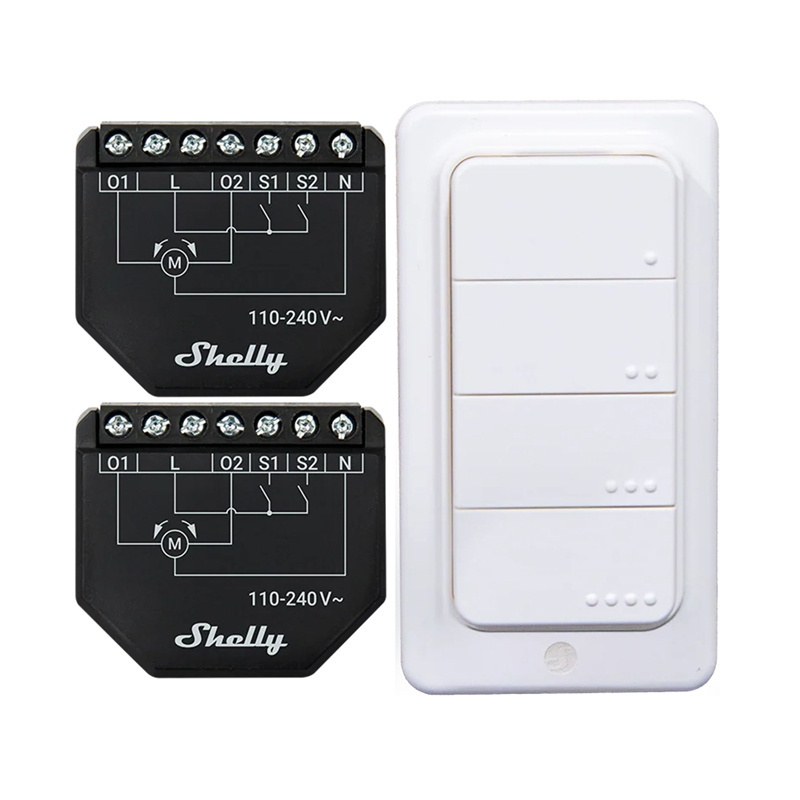 Sada 2 WiFi ovladačů žaluzií/záclon Shelly Shutter + BLU RC Button 4