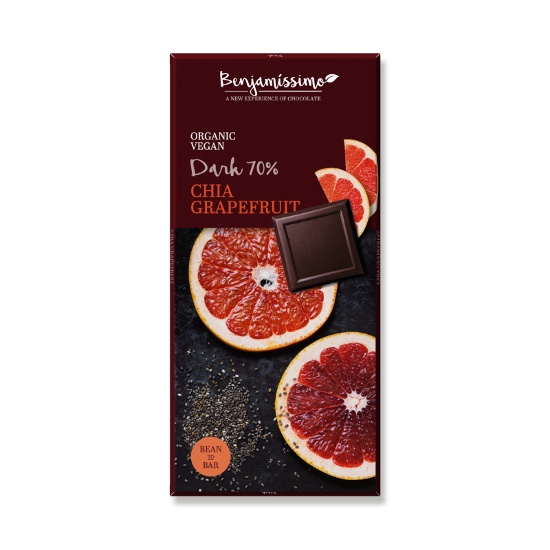 Benjamissimo Čokoláda tmavá 70% s chia a grapem, 70g, Bio