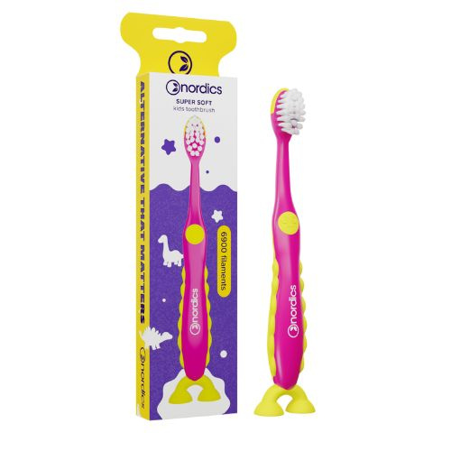 Nordics Oral Care Dětský zubní kartáček od 2+ let Soft 6900 štětin růžový dino