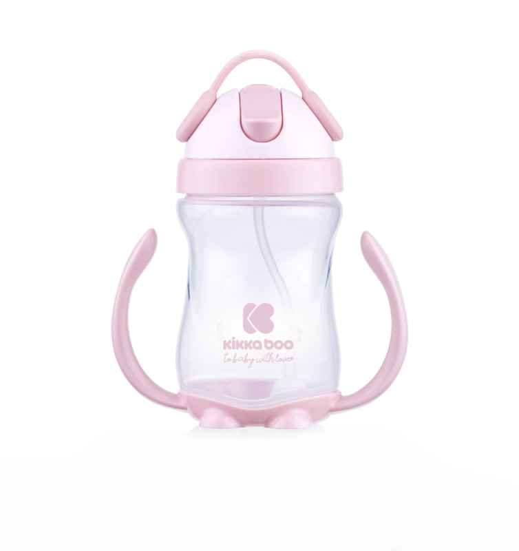KikkaBoo Hrnek se silikonovým brčkem 300 ml 12m+ Pink