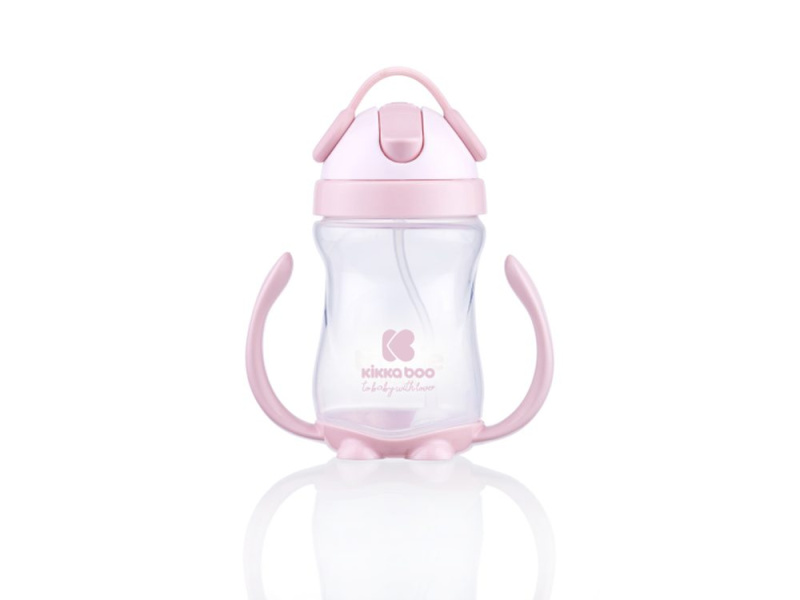 KikkaBoo Hrnek se silikonovým brčkem 300 ml 12m+ Pink