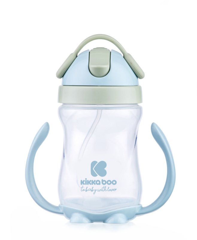 KikkaBoo Hrnek se silikonovým brčkem 300 ml 12m+ Blue