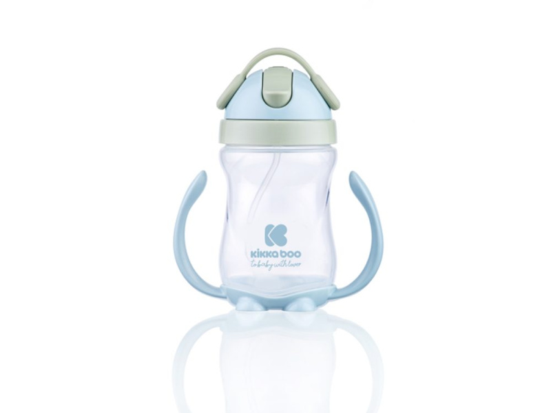 KikkaBoo Hrnek se silikonovým brčkem 300 ml 12m+ Blue