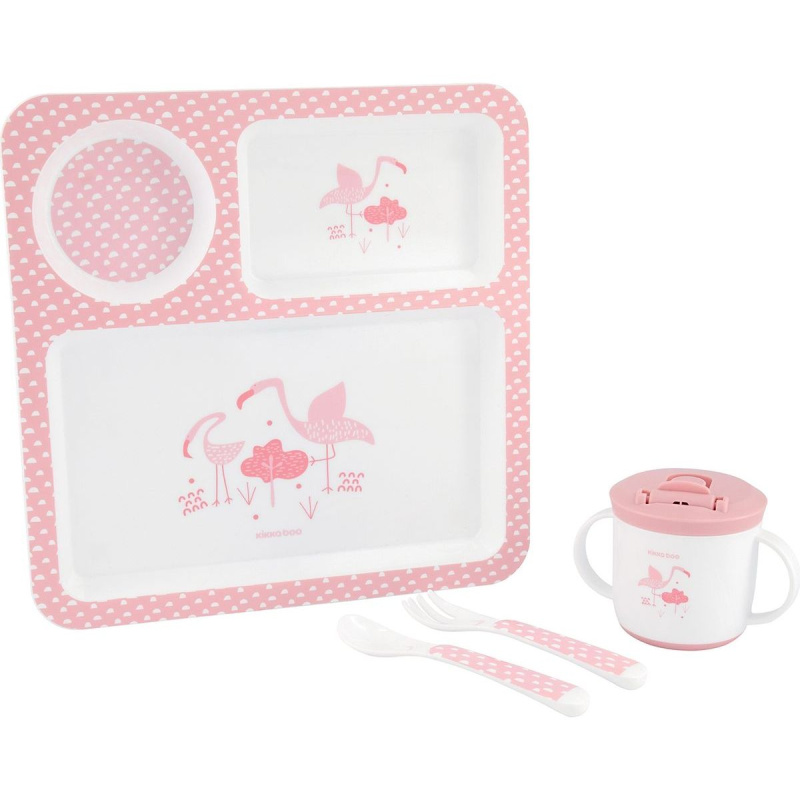KikkaBoo Jídelní sada 4-dílná Flamingo