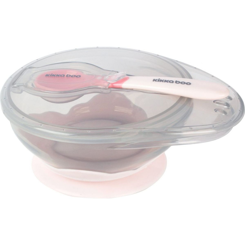 Kikkaboo Suction Bowl with Spoon miska s lžičkou s víčkem 4 m+ Pink 1 ks