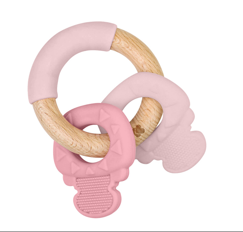 Kikkaboo Silicone and Wood Teether Keys kousátko Pink 1 ks