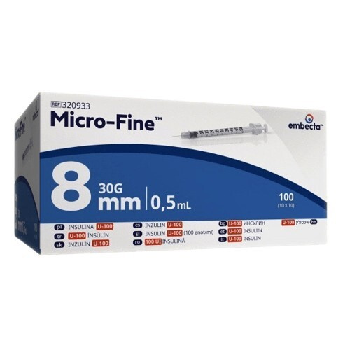Embecta Micro-Fine U-100 inz.střík.8mm 0.5ml 100ks