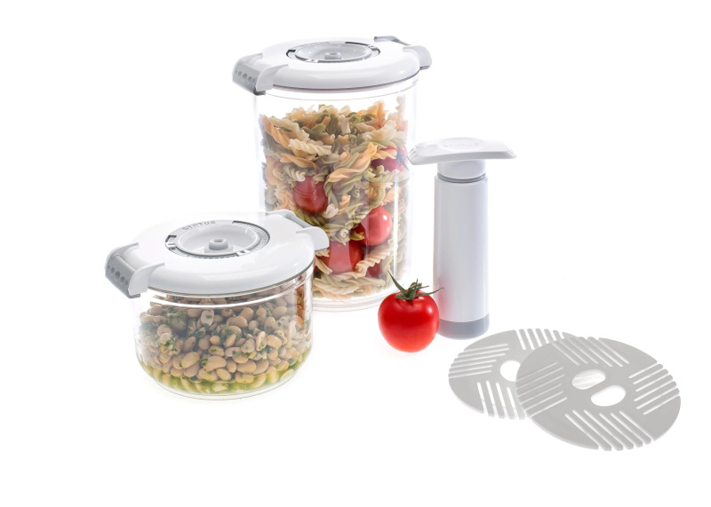 3dílný set kulatých vakuových dóz STATUS Tritan 177305, bílá