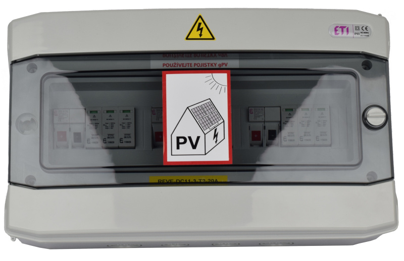 Rozvodnice pro fotovoltaiku ETI RFVE IP 65 pro 3 stringy T1+T2