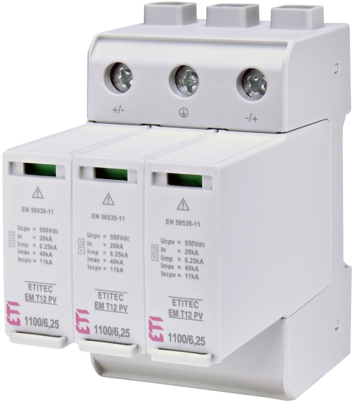 Svodič přepětí DC T1+T2 ETI ETITEC EM T12 PV 1100/6,25 Y