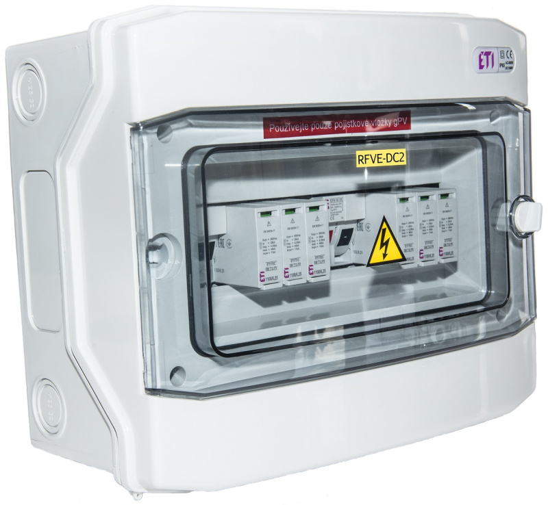 Rozvodnice pro fotovoltaiku ETI RFVE IP 65 pro 2 stringy T2