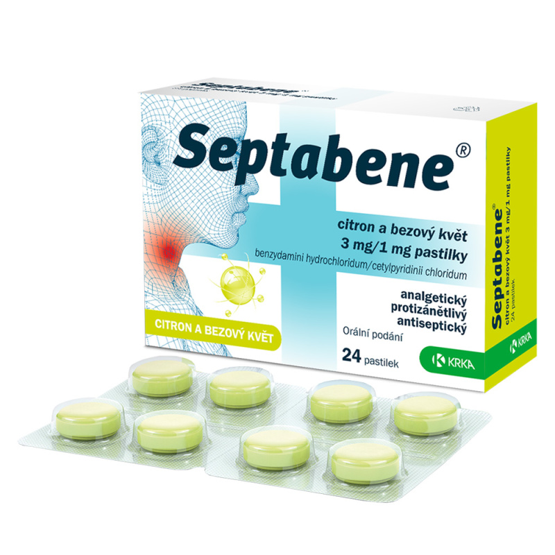 SEPTABENE Citron a bezový květ 3mg/1mg 24 pastilek