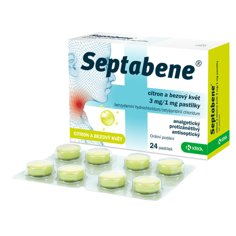 SEPTABENE Citron a bezový květ 3mg/1mg 24 pastilek