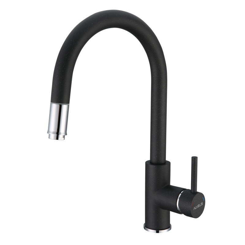 Alveus Delos dřezová baterie s vytahovací sprškou černá 1 129 022
