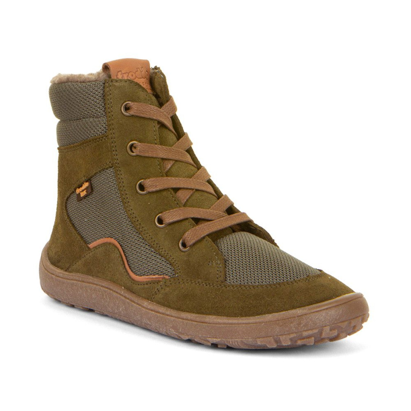 Dětské zimní barefoot boty TEX WOOL GROW Olive, Froddo, G3160234-3, olivová - 32