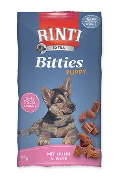 Pochoutka RINTI Extra Bitties Puppy kuře + kachna 75 g