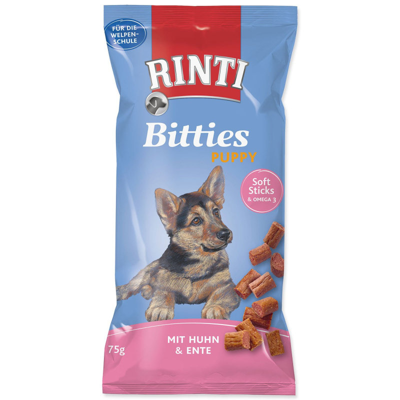 Pochoutka RINTI Extra Bitties Puppy kuře + kachna 75 g