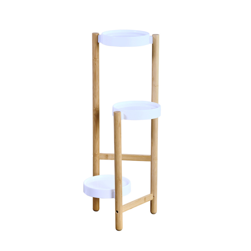 Kesper Bambusový stojan na květiny s plastovým podtácky bílá