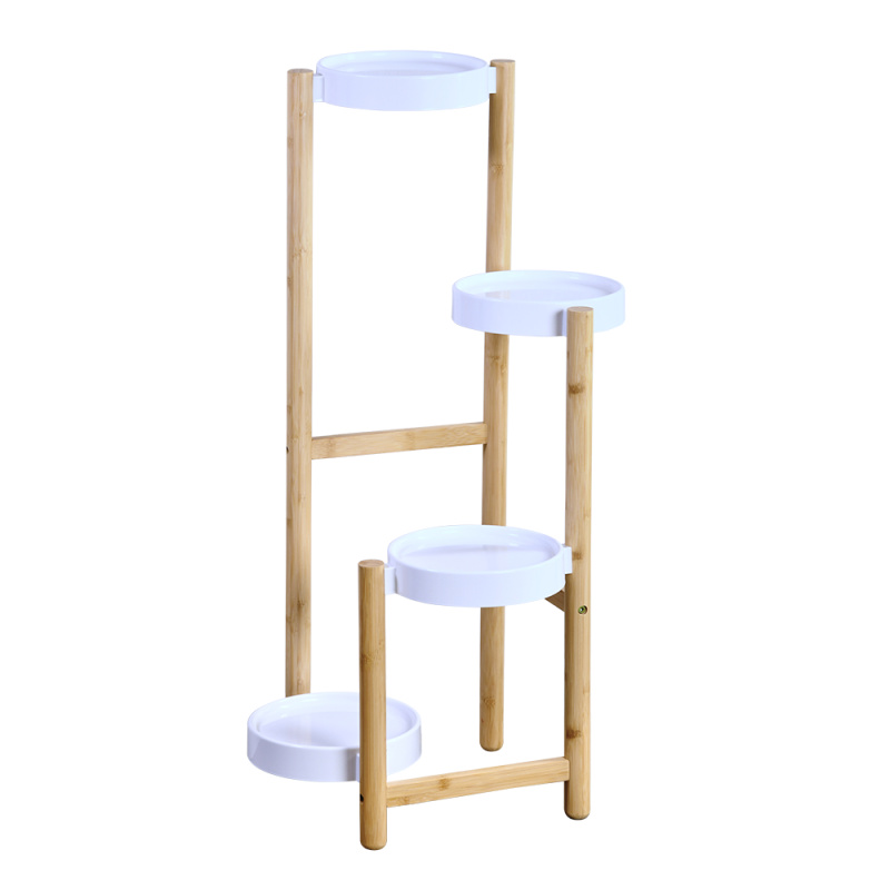 Kesper Bambusový stojan na květiny s plastovým podtácky bílá