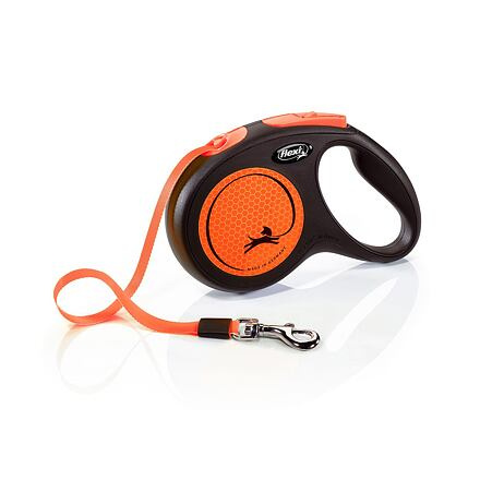 Vodítko FLEXI Neon M pásek 5m/25kg černá/oranžová NEW