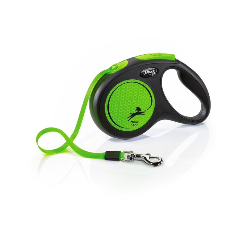 Vodítko FLEXI Neon M pásek 5m/25kg černá/zelená NEW