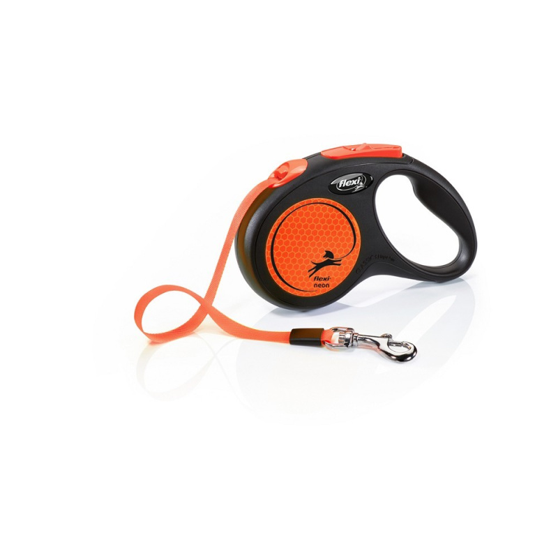 Vodítko FLEXI Neon S pásek 5m/15kg černá/oranžová NEW