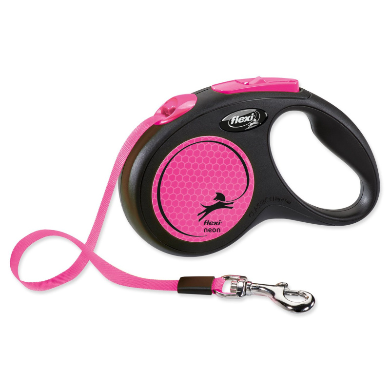 Vodítko FLEXI Neon S pásek 5m/15kg černá/růžová NEW