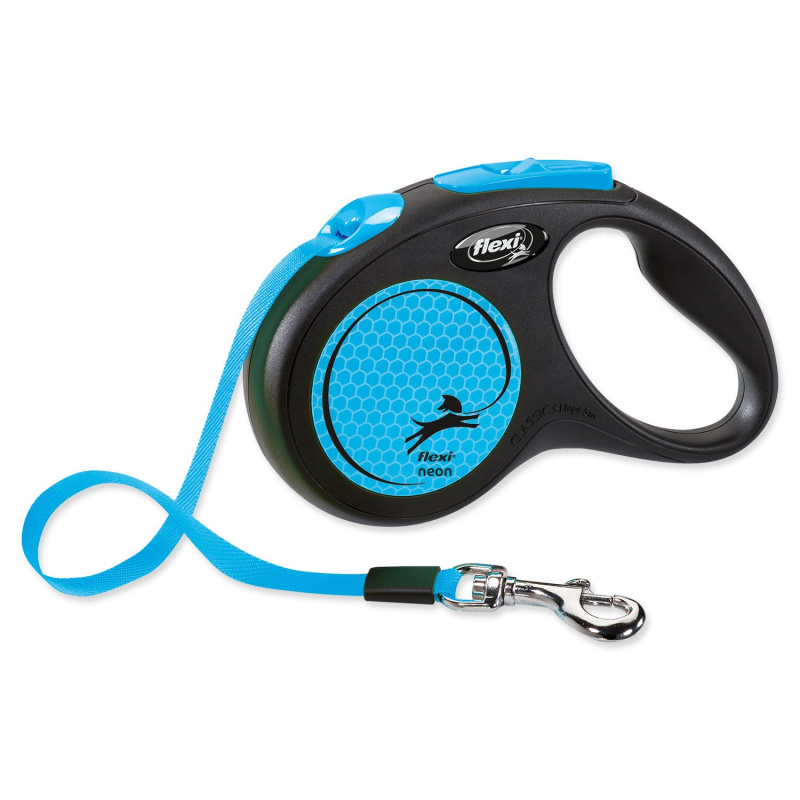 Vodítko FLEXI Neon S pásek 5m/15kg černá/modrá NEW