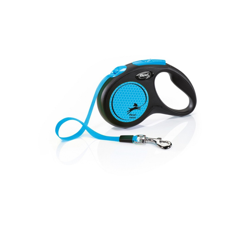 Vodítko FLEXI Neon S pásek 5m/15kg černá/modrá NEW