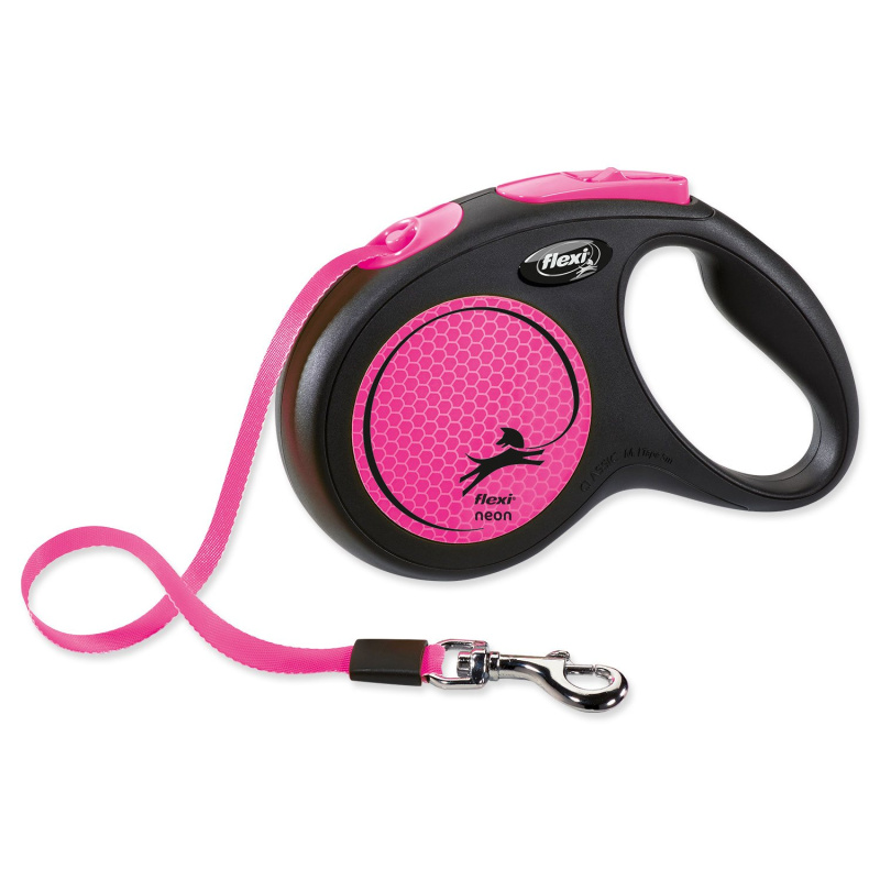 Vodítko FLEXI Neon M pásek 5m/25kg černá/růžová NEW
