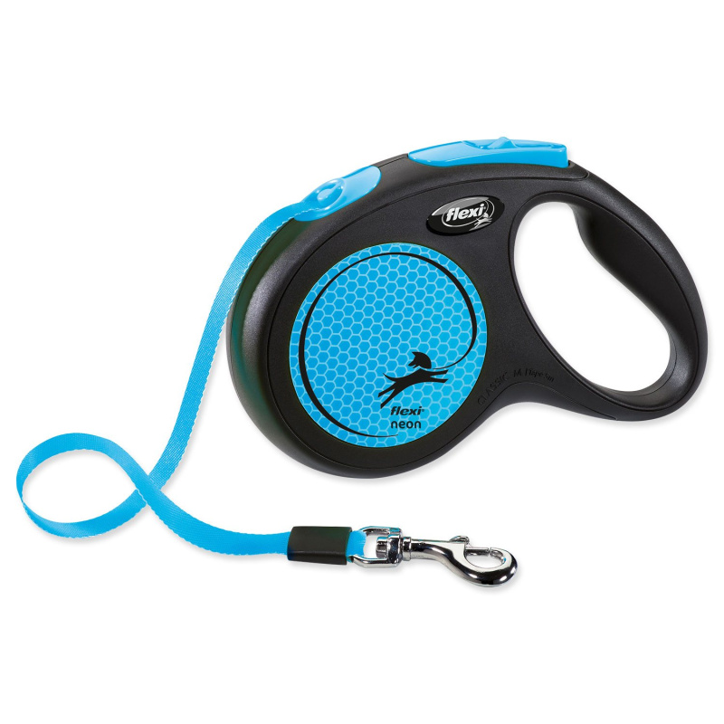 Vodítko FLEXI Neon M pásek 5m/25kg černá/modrá NEW