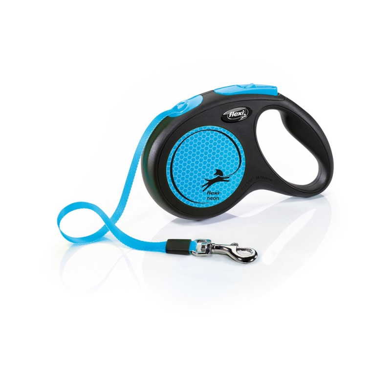 Vodítko FLEXI Neon M pásek 5m/25kg černá/modrá NEW