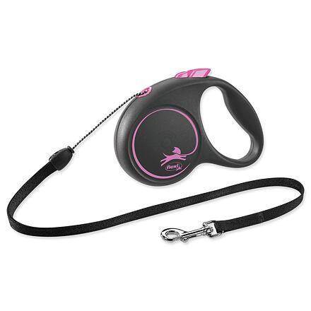 Vodítko FLEXI Black Design S lanko 5m/12kg růžová NEW