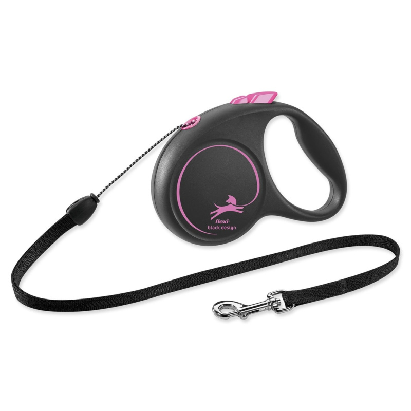 Vodítko FLEXI Black Design S lanko 5m/12kg růžová NEW