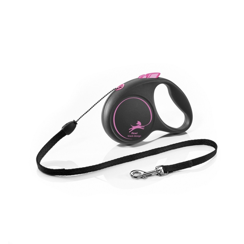Vodítko FLEXI Black Design S lanko 5m/12kg růžová NEW