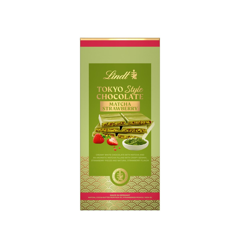 Lindt Tokyo Style bílá čokoláda s matchou a jahodovými kousky