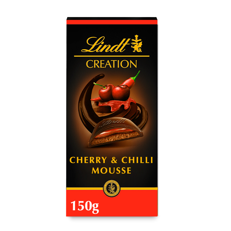Lindt CREATION Hořká čokoláda plněná višňovou a chilli náplní 70%, 150g