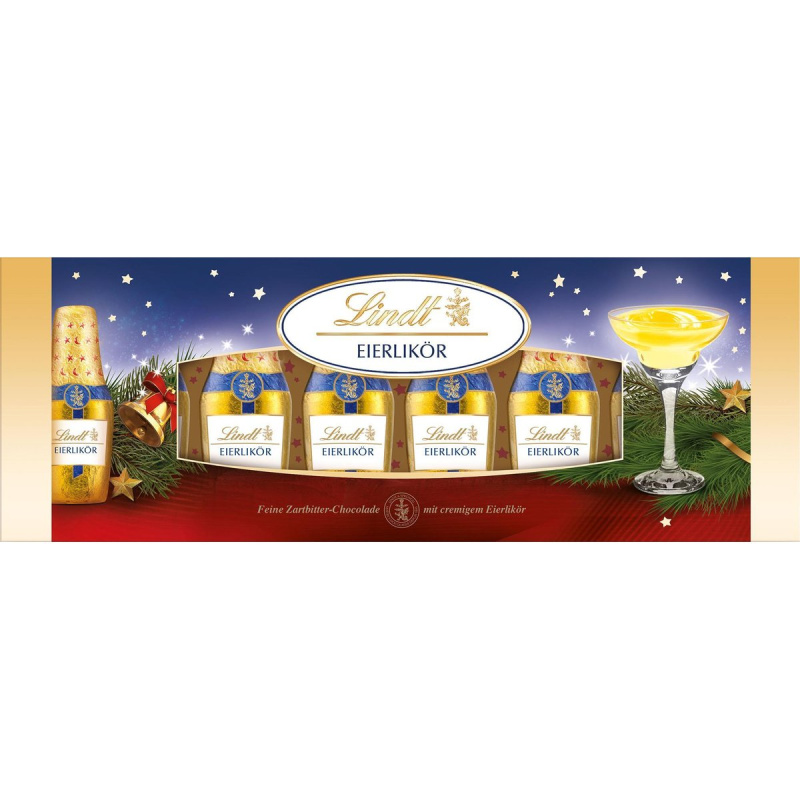 Lindt Vánoční čokoládové lahvičky plněné vaječným likérem