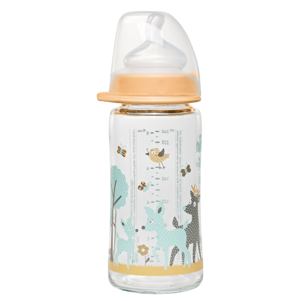 Nip skleněná láhev se širokým hrdlem, 240 ml, holka, silikon dudlík M