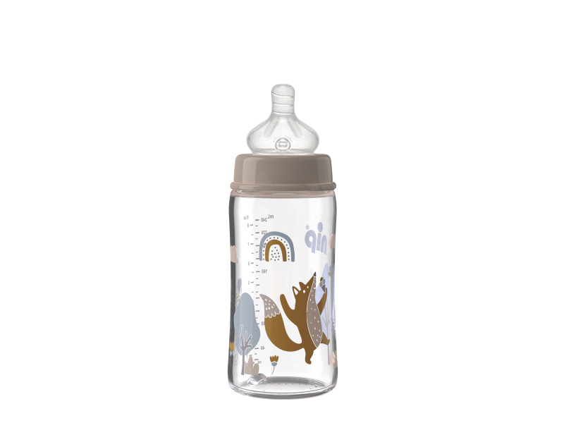 Nip skleněná láhev se širokým hrdlem, 240 ml, holka, silikon dudlík M