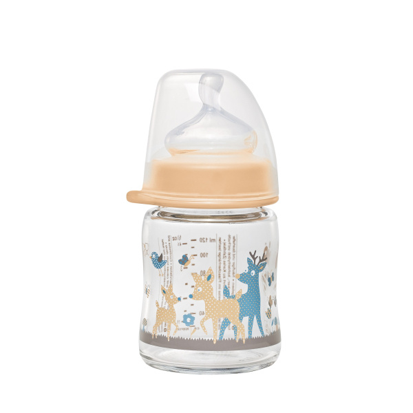 Nip skleněná láhev se širokým hrdlem, 120 ml, holka, silikon dudlík M
