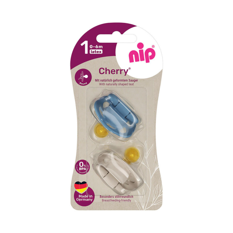 NIP CHERRY šidítko kaučuk, velikost 1 (0-6m),2ks,blue/brown