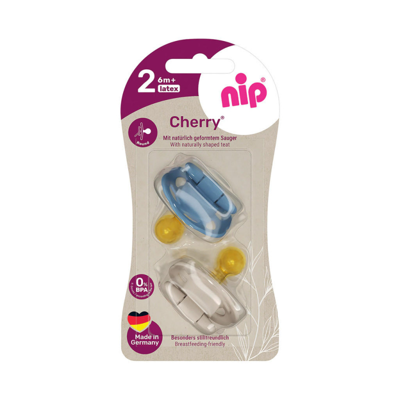 NIP CHERRY šidítko kaučuk, velikost 2 (6m+),2ks,blue/brown