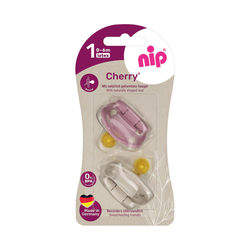 NIP CHERRY šidítko kaučuk, velikost 1 (0-6m),2ks,red/brown